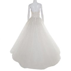 Marchesa Off White Sequined Tulle Strapless Wedding Gown L