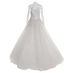 Marchesa Off White Sequined Tulle Strapless Wedding Gown L
