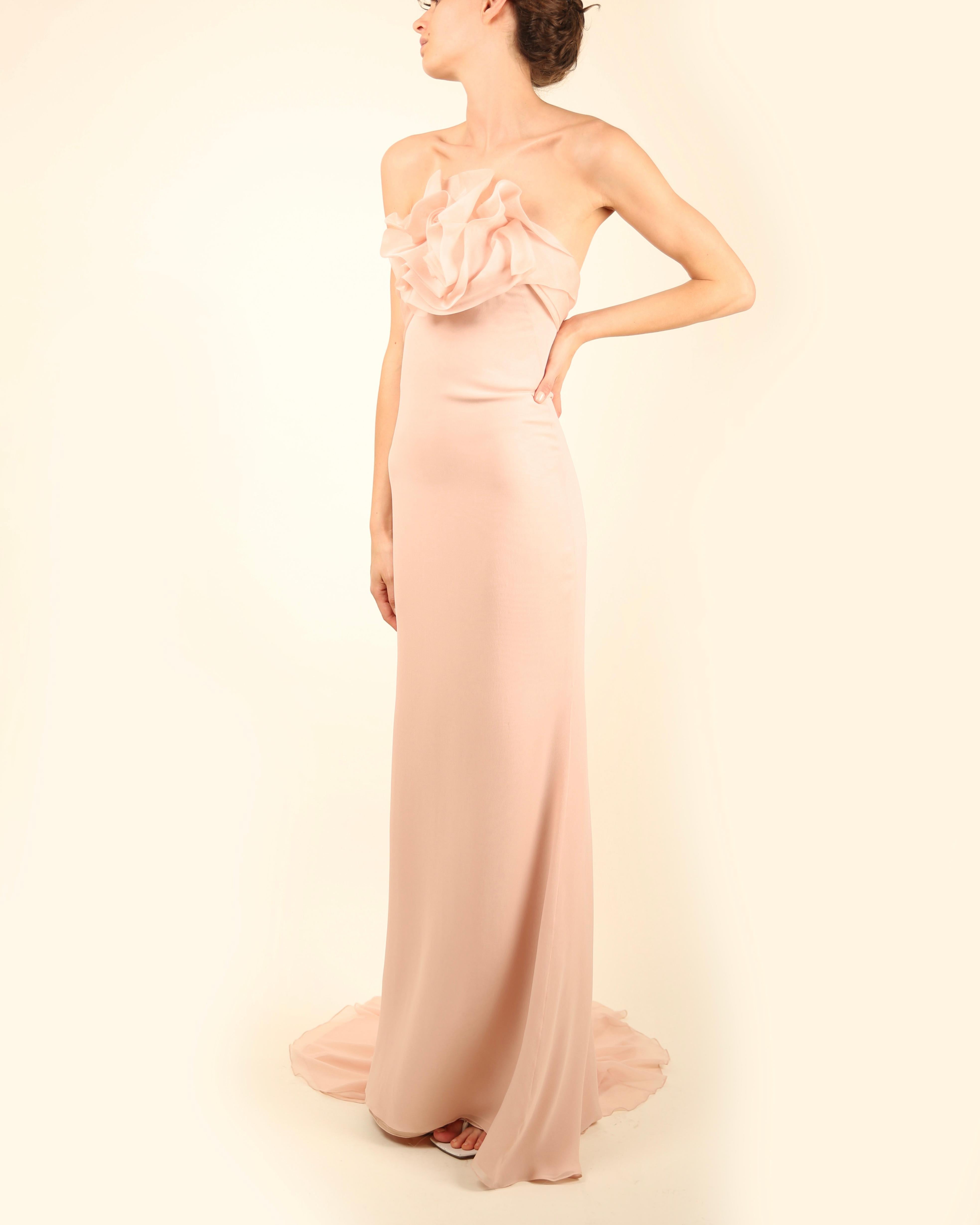 Marchesa pink strapless wedding bustier silk layered dress gown with train 10 For Sale 10