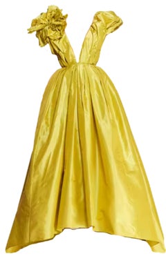 Used MARCHESA Plunging Flower Puff-Sleeve Ball Gown US 10