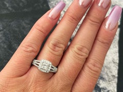 Marchesa Princess Cut Diamond Halo Engagement Ring 18K White Gold