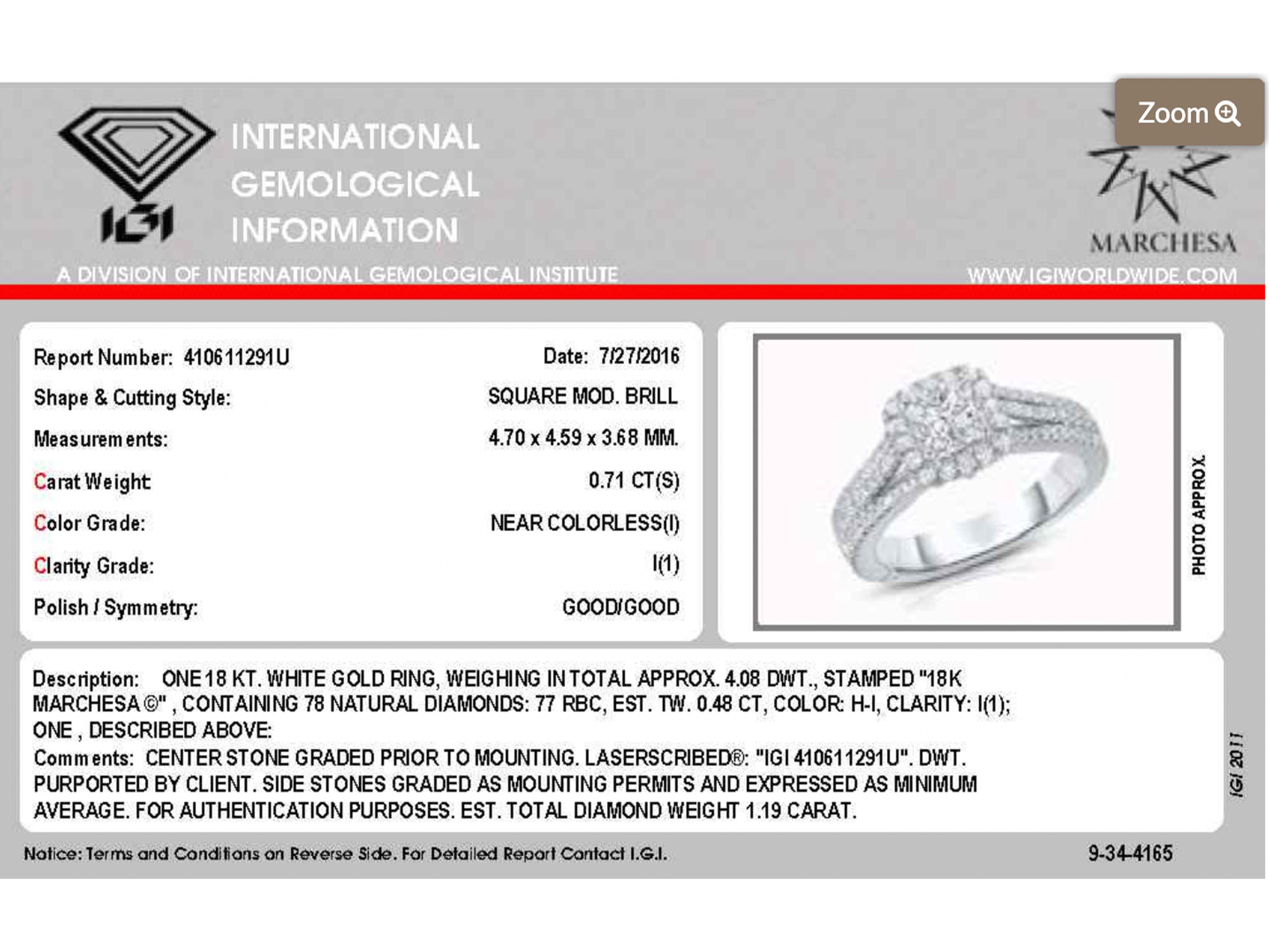 Marchesa Verlobungsring aus 18 Karat Weißgold mit Diamant-Halo mit Prinzessinnenschliff und Halo (Moderne) im Angebot