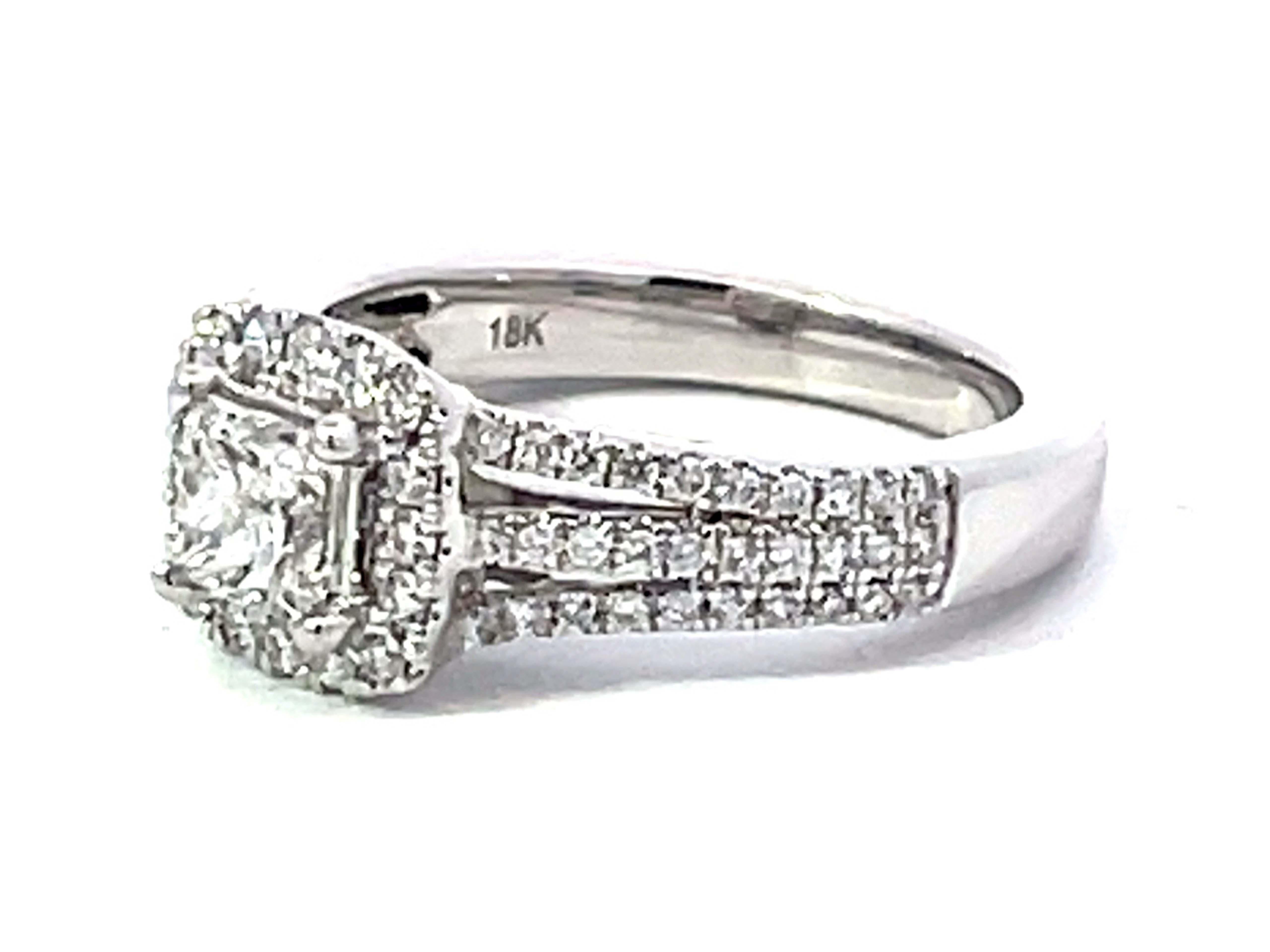 Modern Marchesa Princess Cut Diamond Halo Engagement Ring 18K White Gold For Sale