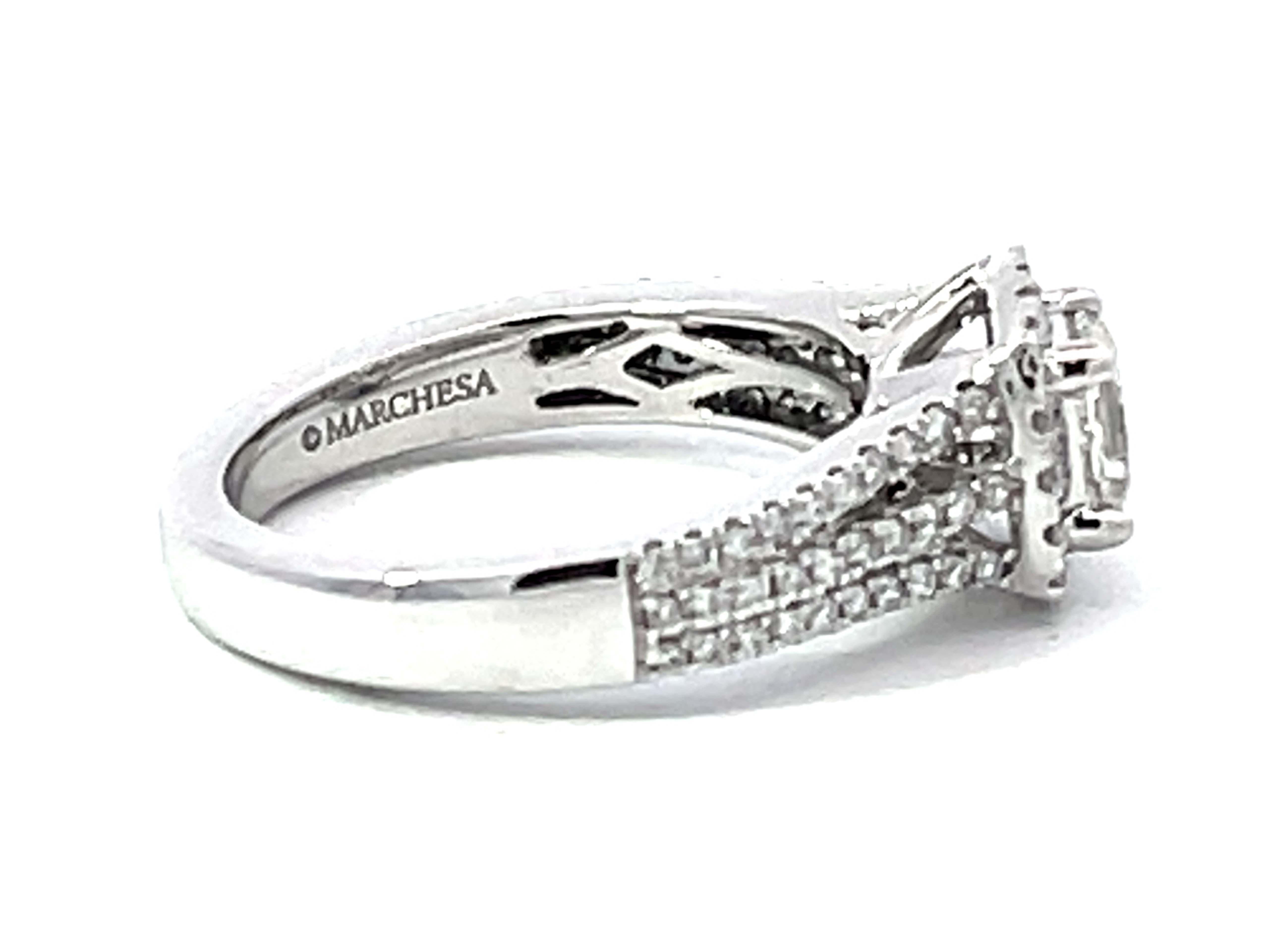 Marchesa Princess Cut Diamond Halo Engagement Ring 18K White Gold In Excellent Condition For Sale In Honolulu, HI