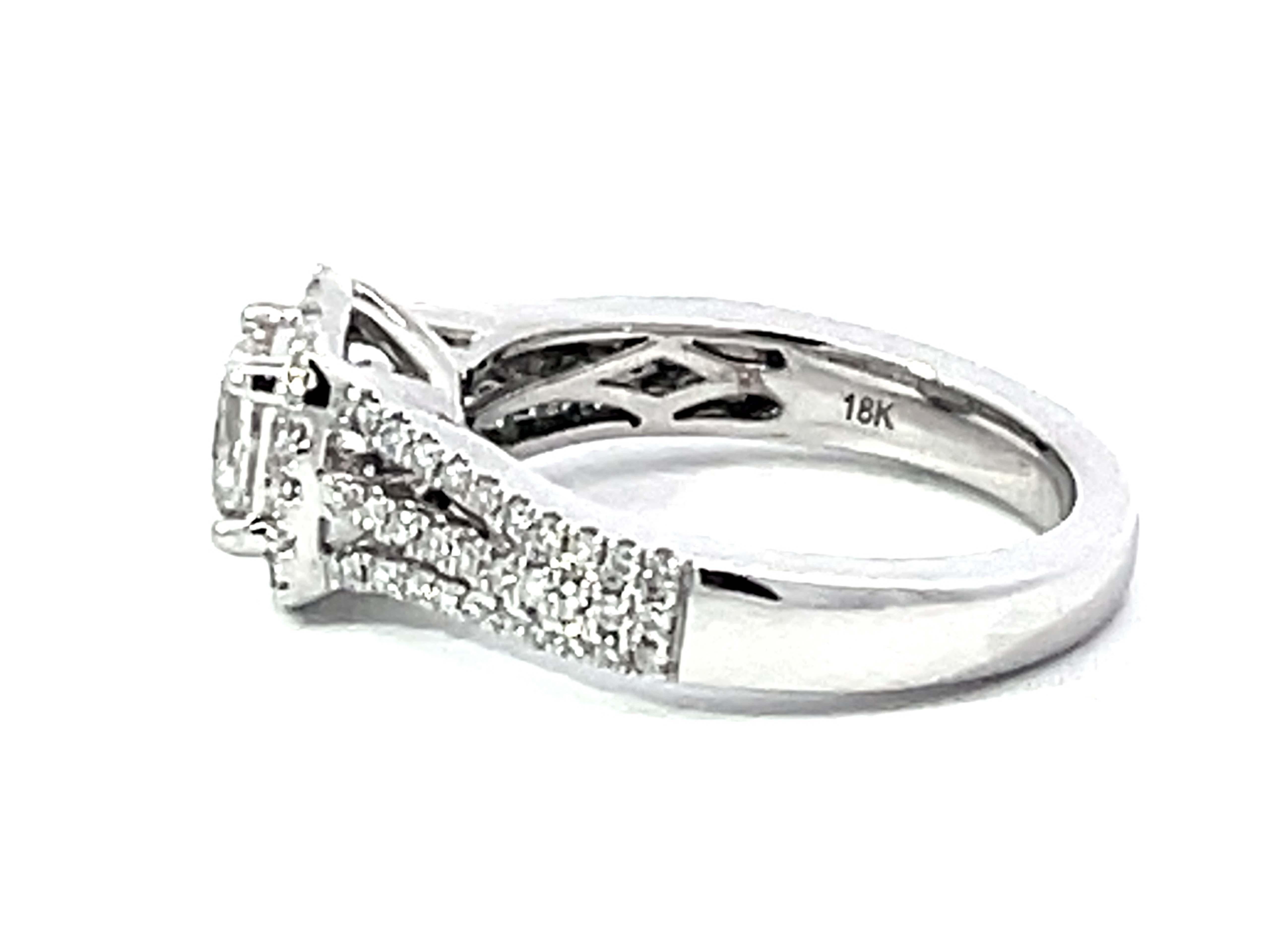 Women's Marchesa Princess Cut Diamond Halo Engagement Ring 18K White Gold For Sale