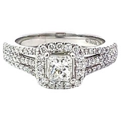 Vintage Marchesa Princess Cut Diamond Halo Engagement Ring 18K White Gold