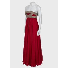 Marchesa Red Silk Crystal Embellished Maxi Dress Sz 6/M