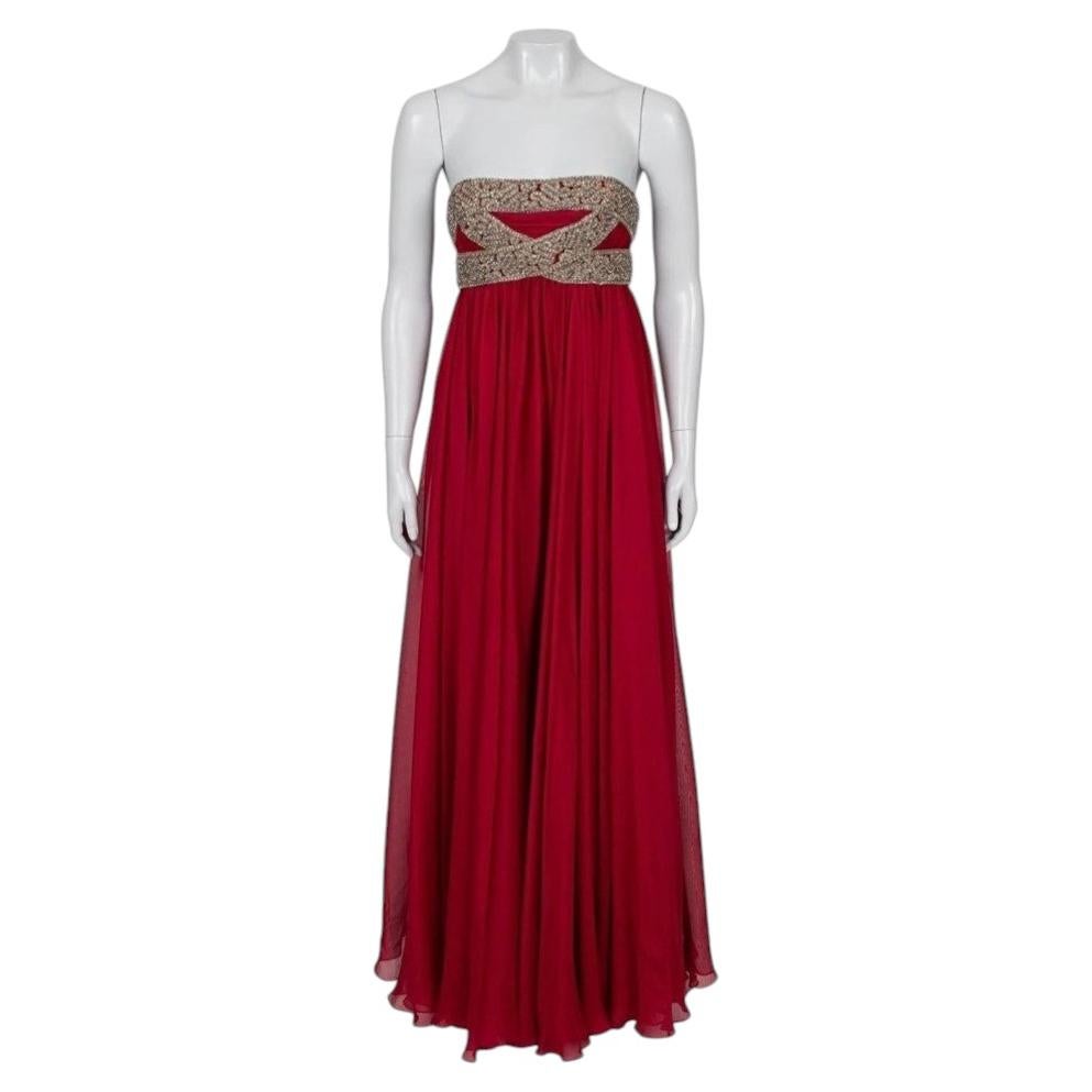Pre-owned Marchesa Red Silk Crystal Embellished Maxi Dress Sz 6/m