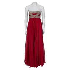Marchesa Red Silk Crystal Embellished Maxi Dress Sz 6/M