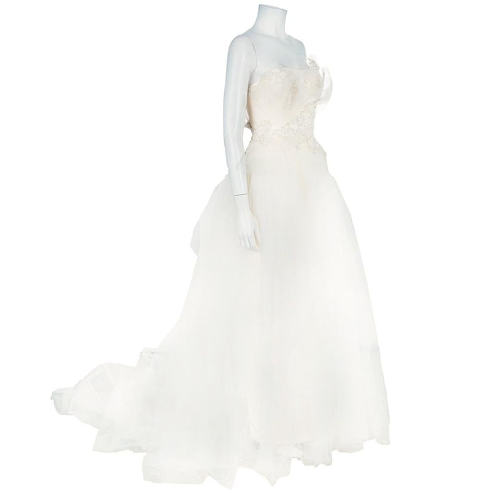 Gray Marchesa Ruffle Embellished Wedding Dress XS