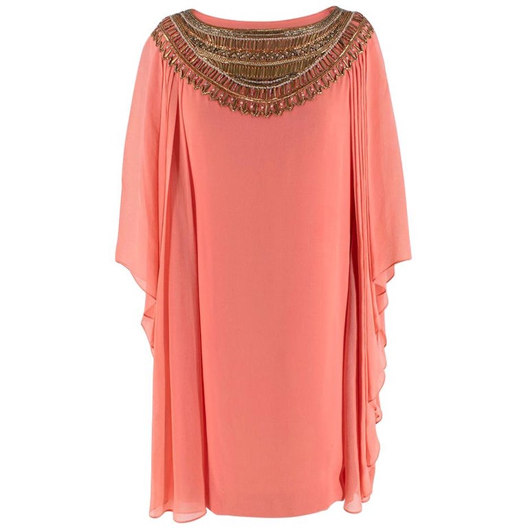 Marchesa Salmon Pink Silk Embellished Tunic - Size US 4 For Sale at 1stDibs