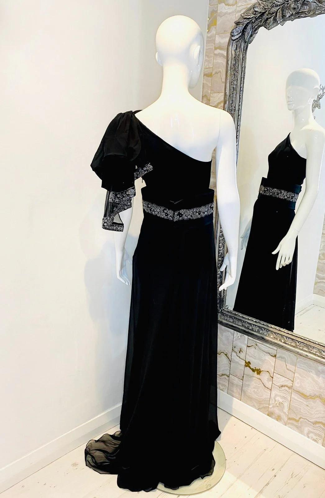 Women's Marchesa Silk & Crystal Gown For Sale