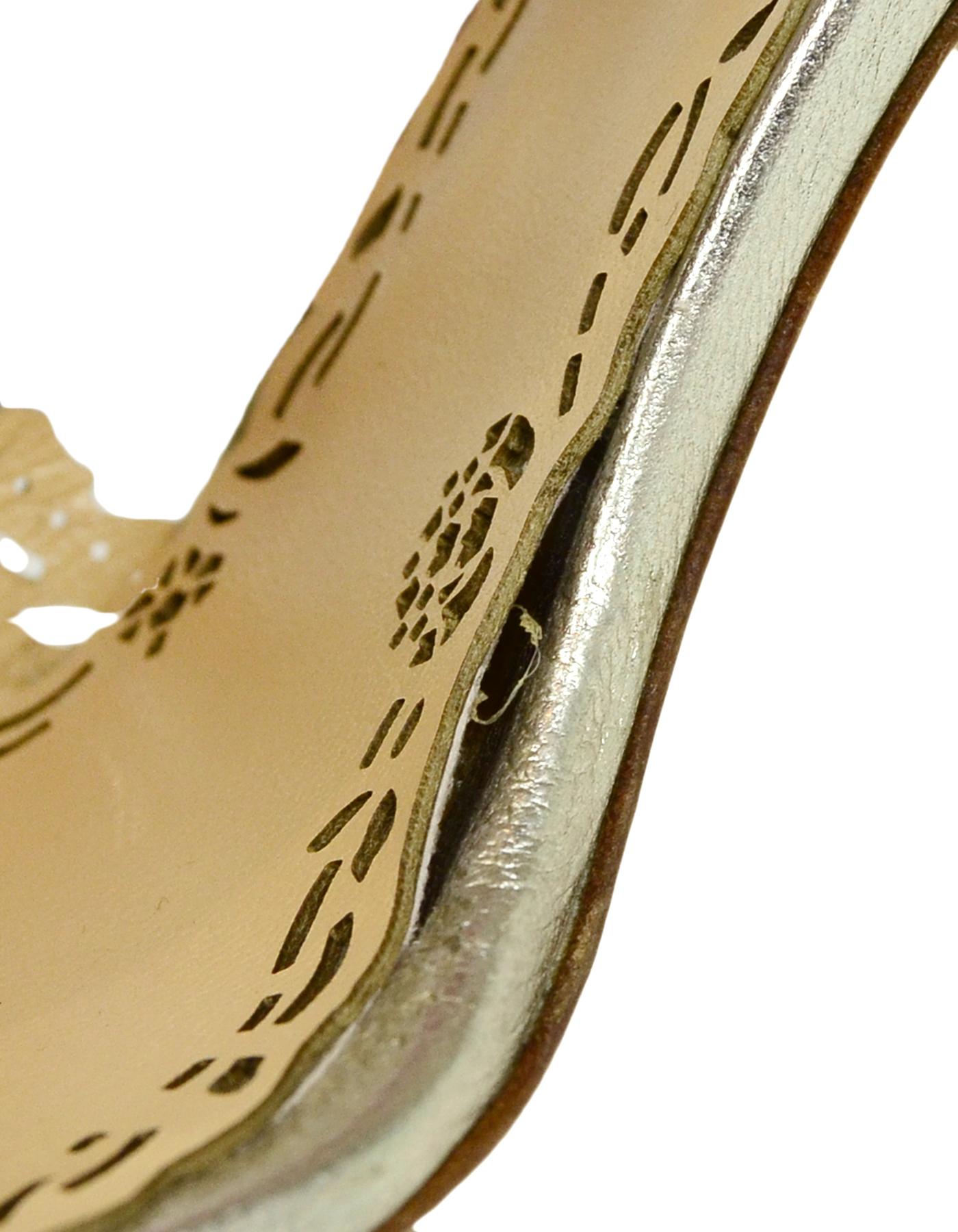 Marchesa Silver Leather Margaret Laser Cut Sandals sz 38.5 2