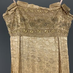 MARCHESA Size 6 Beige Metallic Floral Silk Beaded Strapless Cocktail Dress