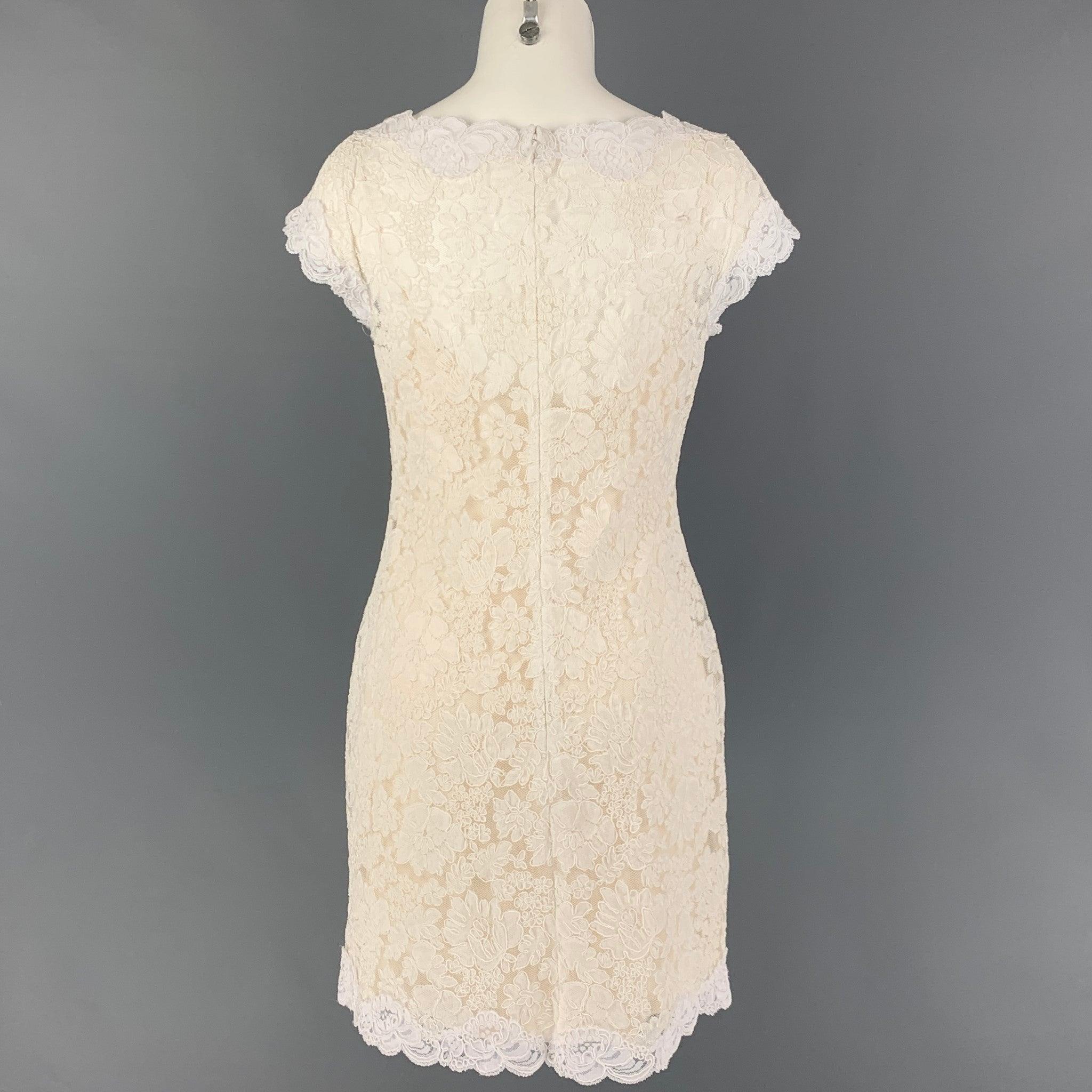 MARCHESA Size M White Cream Floral Sheath Dress In Good Condition For Sale In San Francisco, CA