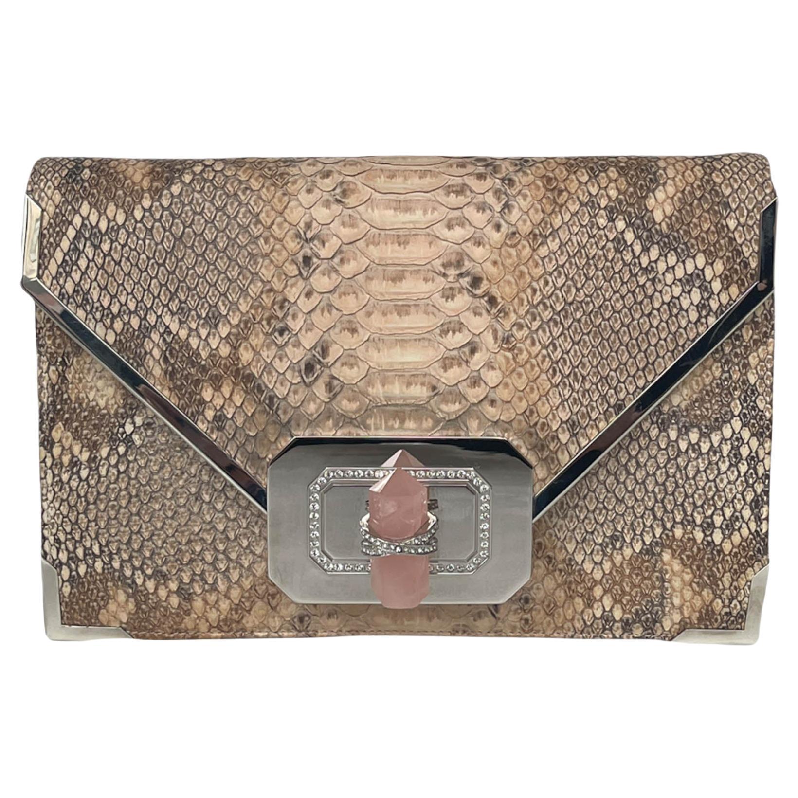 Marchesa Valentina Large Python Envelope Clutch Bag w/ Crystals rt. $2, 495