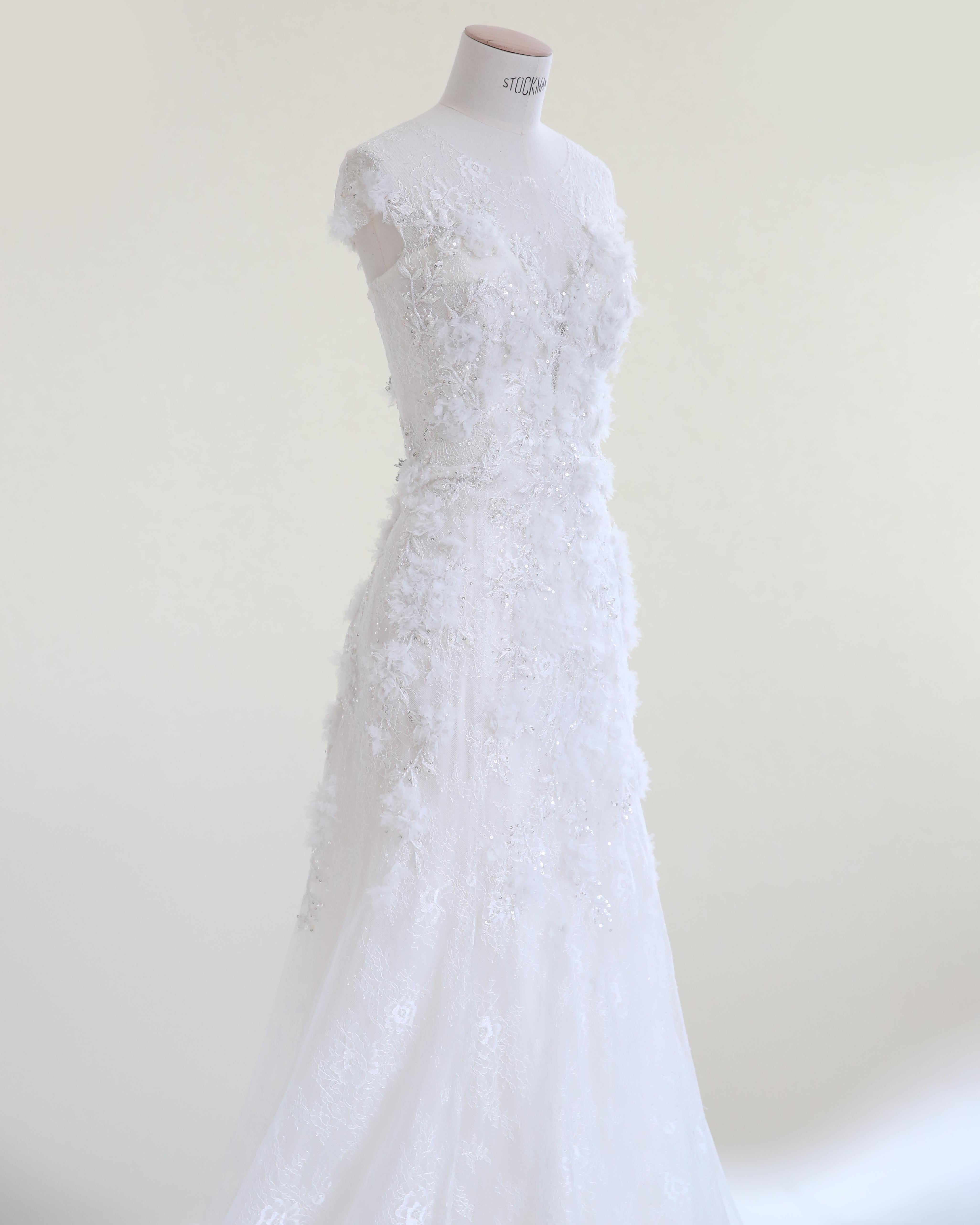 Marchesa vintage white sheer corset tulle floral beaded wedding train dress gown For Sale 1