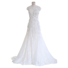 Marchesa vintage white sheer corset tulle floral beaded wedding train dress gown