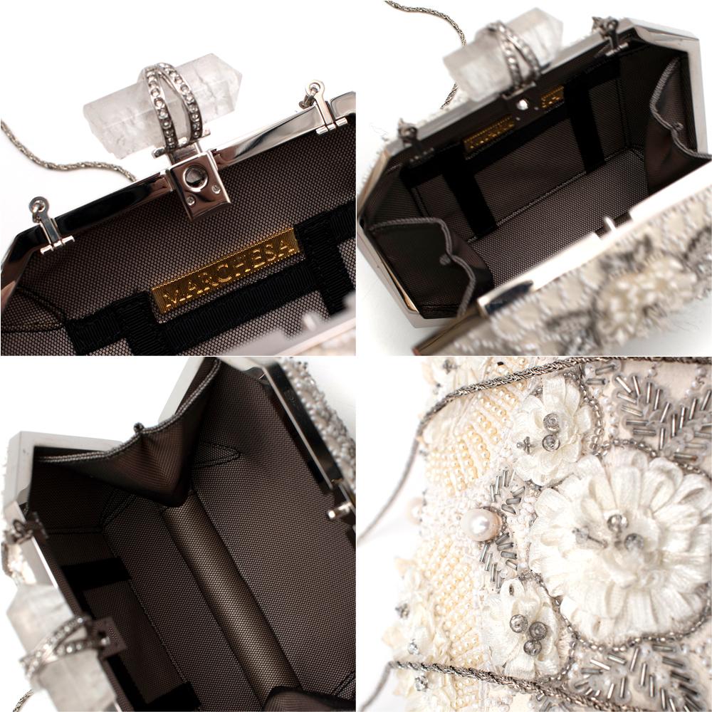 Marchesa White Iris Embellished Leather Box Clutch Bag 5