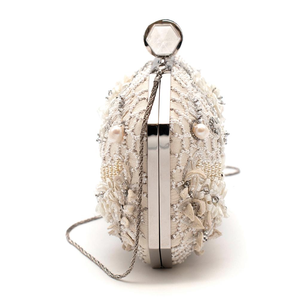 Marchesa White Iris Embellished Leather Box Clutch Bag In Excellent Condition In London, GB