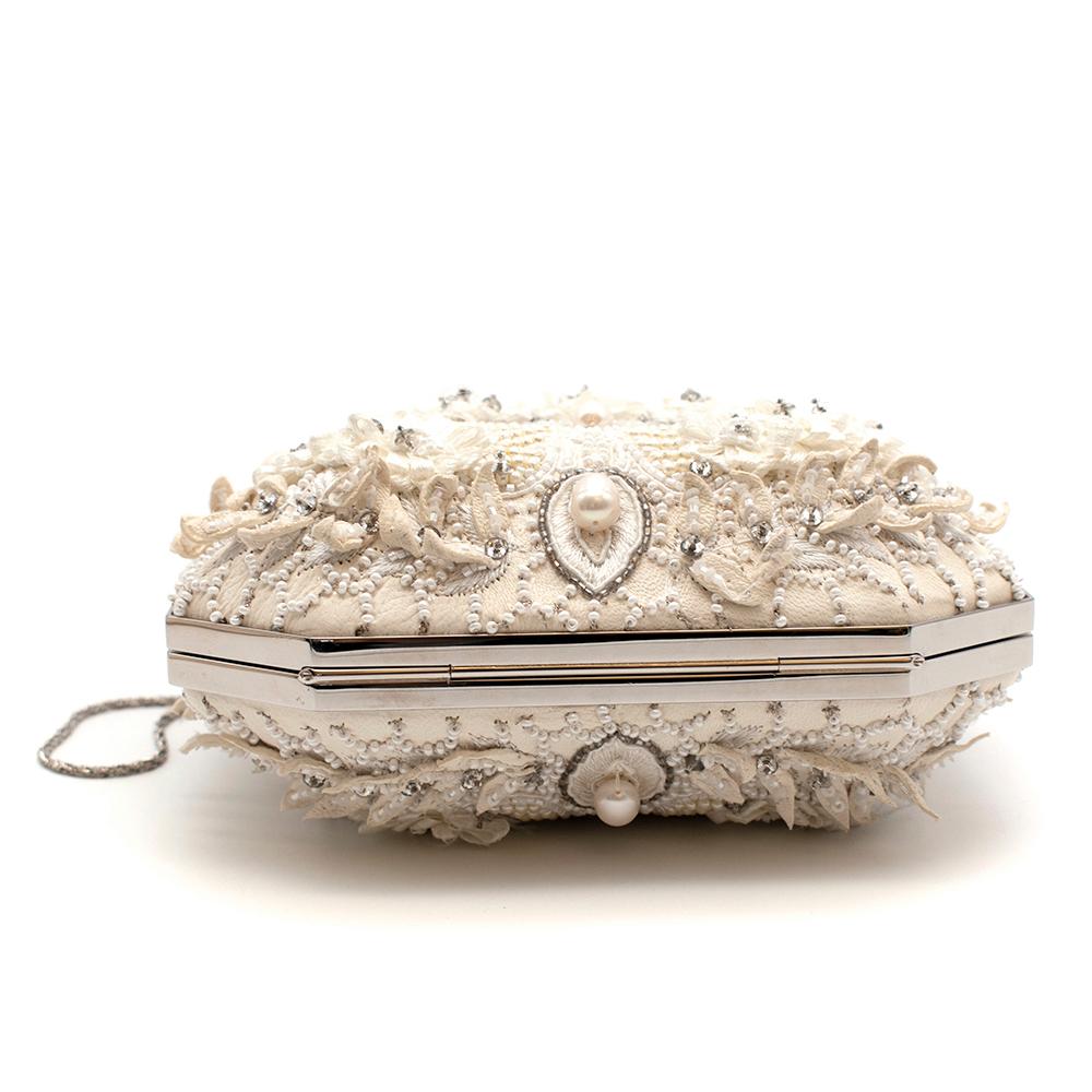 Women's or Men's Marchesa White Iris Embellished Leather Box Clutch Bag