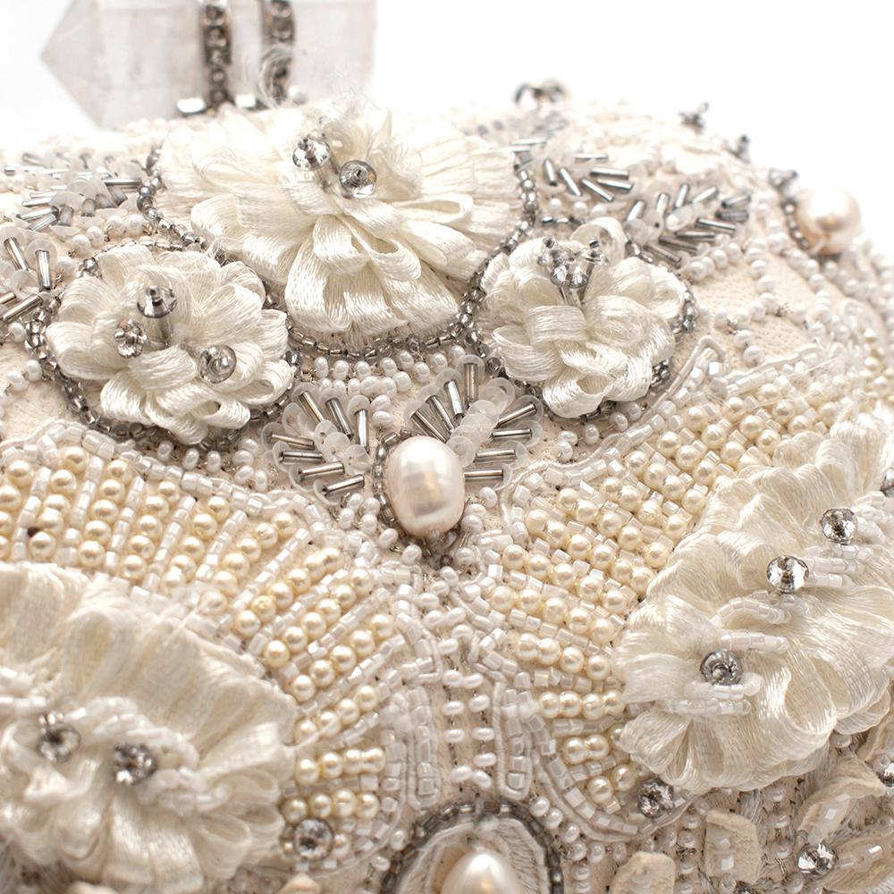 Marchesa White Iris Embellished Leather Box Clutch Bag 1