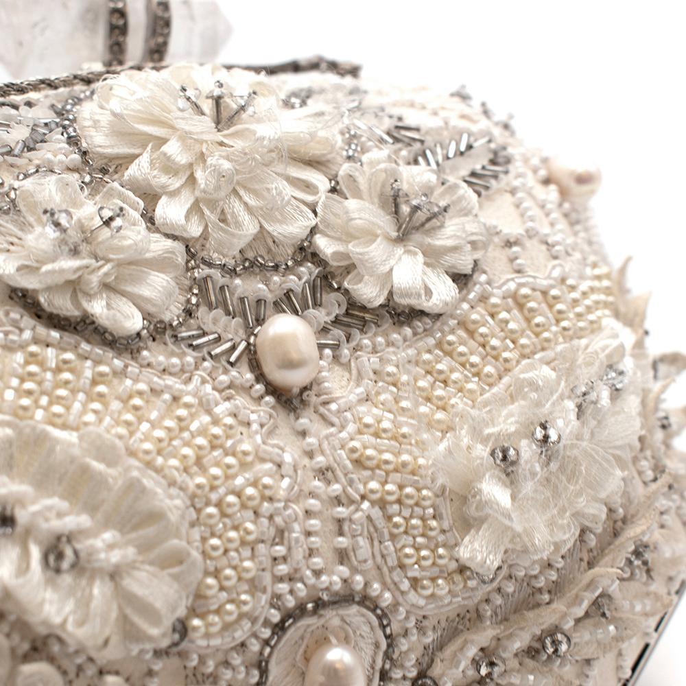 Marchesa White Iris Embellished Leather Box Clutch Bag 2