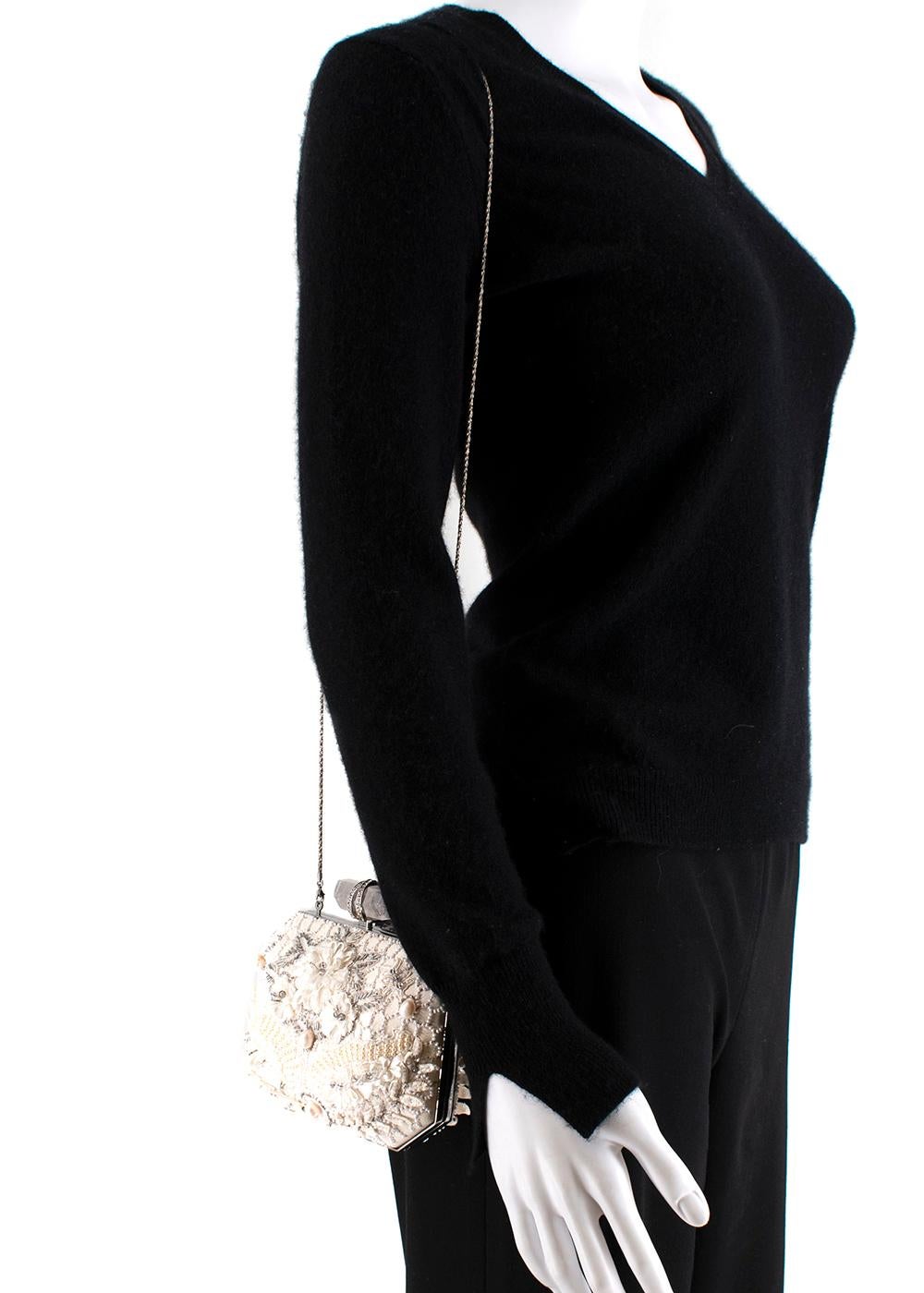 Marchesa White Iris Embellished Leather Box Clutch Bag 4