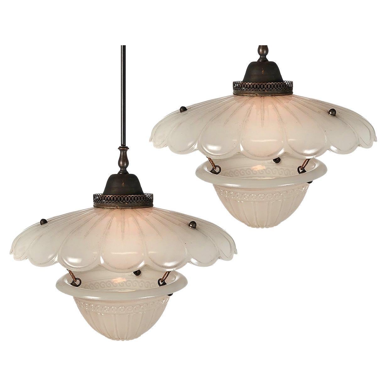 Marching Pair of Flower Form Brasco Lamps