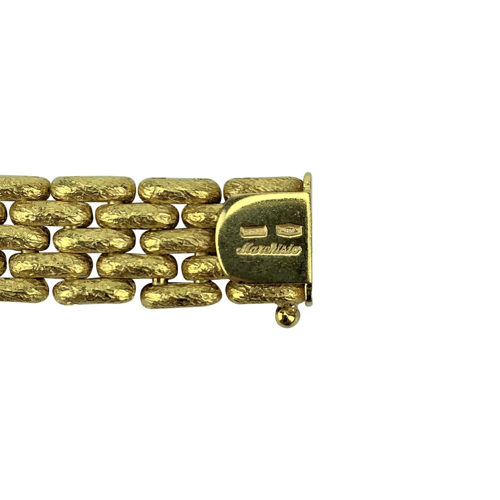 Women's or Men's Marchisio 18 Karat Yellow Gold Textured Panther Link Bracelet