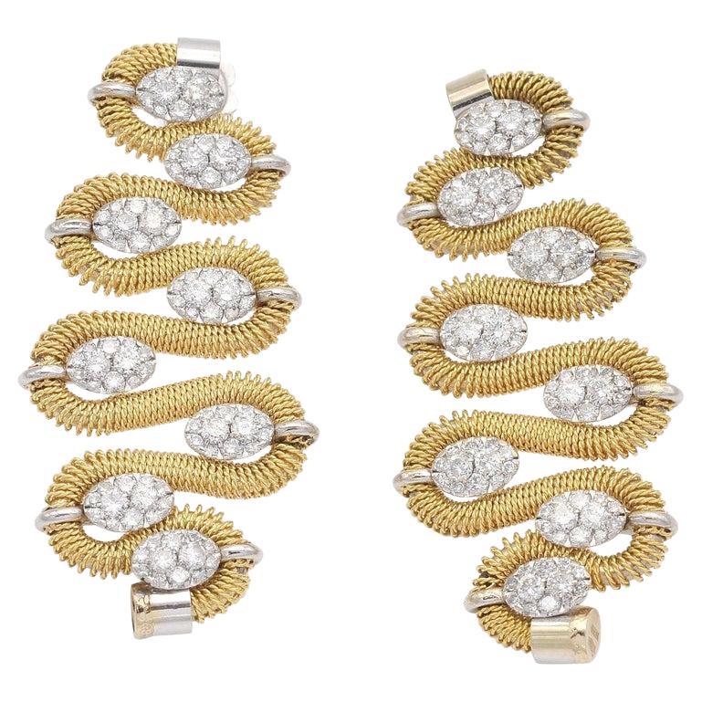 Marchisio 18K Italian Two-Tone Gold Diamond Drop Earrings