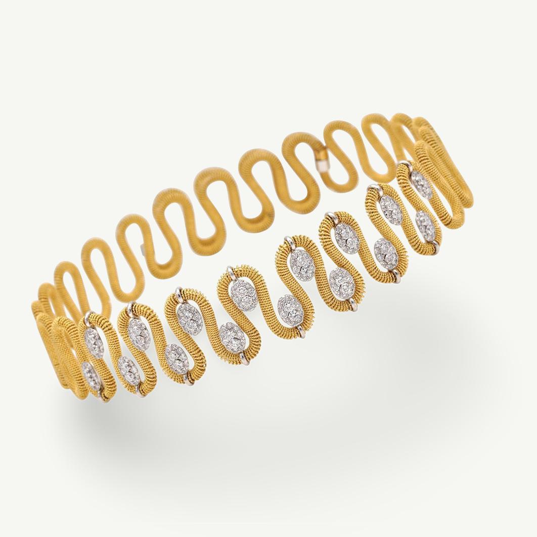 Taglio brillante Marchisio, collana girocollo con diamanti in oro bicolore 18 carati in vendita