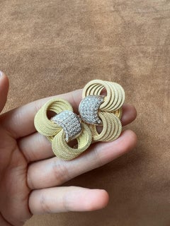 Marchisio Diamond and 18 Karat Gold Textured Clip-On Earrings, Late 1970s