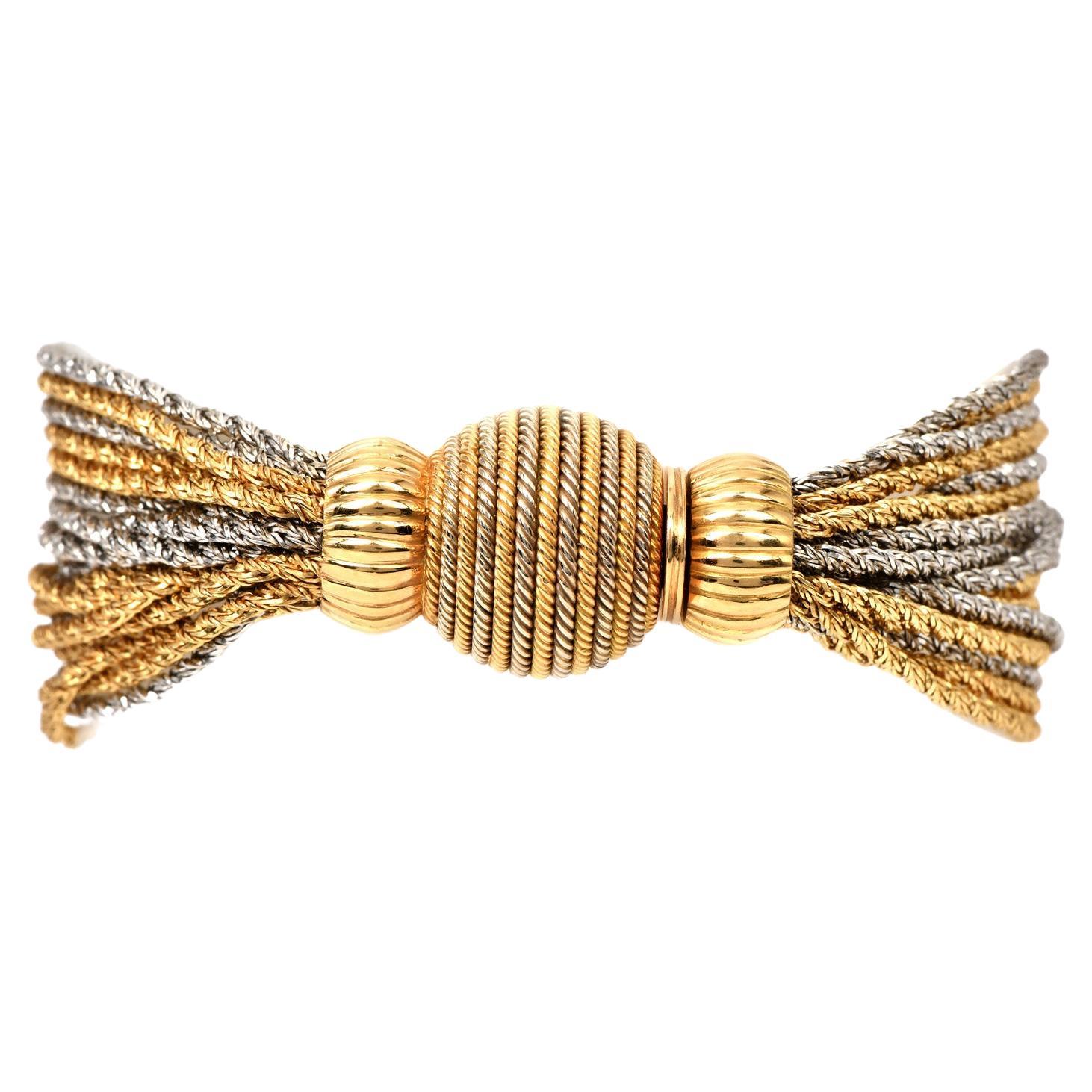 Marchisio Italy 18K Two-Tone Gold Rope Multi Strand Bracelet For Sale