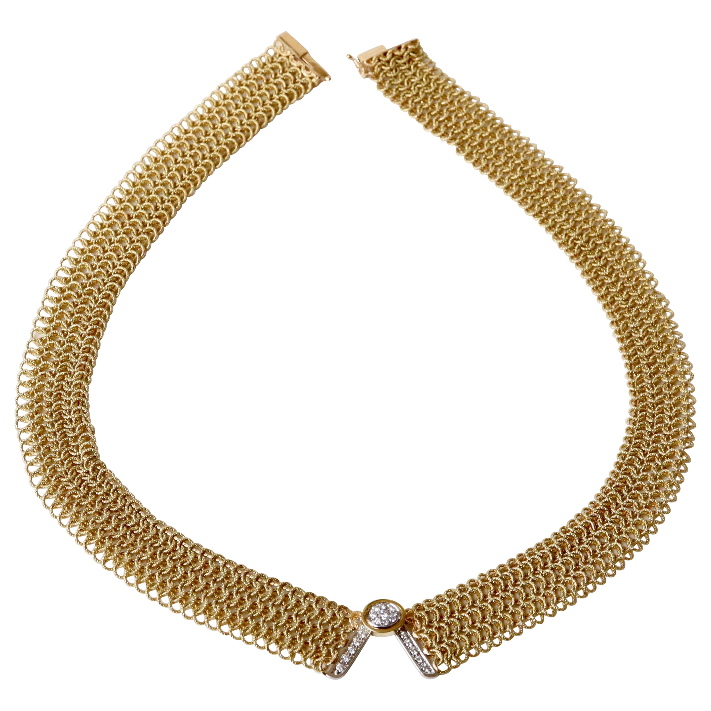 Marchisio Yellow Gold Necklace with V Motif with Diamonds For Sale