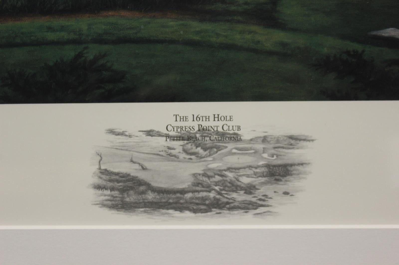 Classic golfing colour plate 'The 16th Hole Cyprus Point Club' by Marci L Rule pencil signed (LL) #505/ 750 in a custom J Pocker frame

Print  Sz: 18