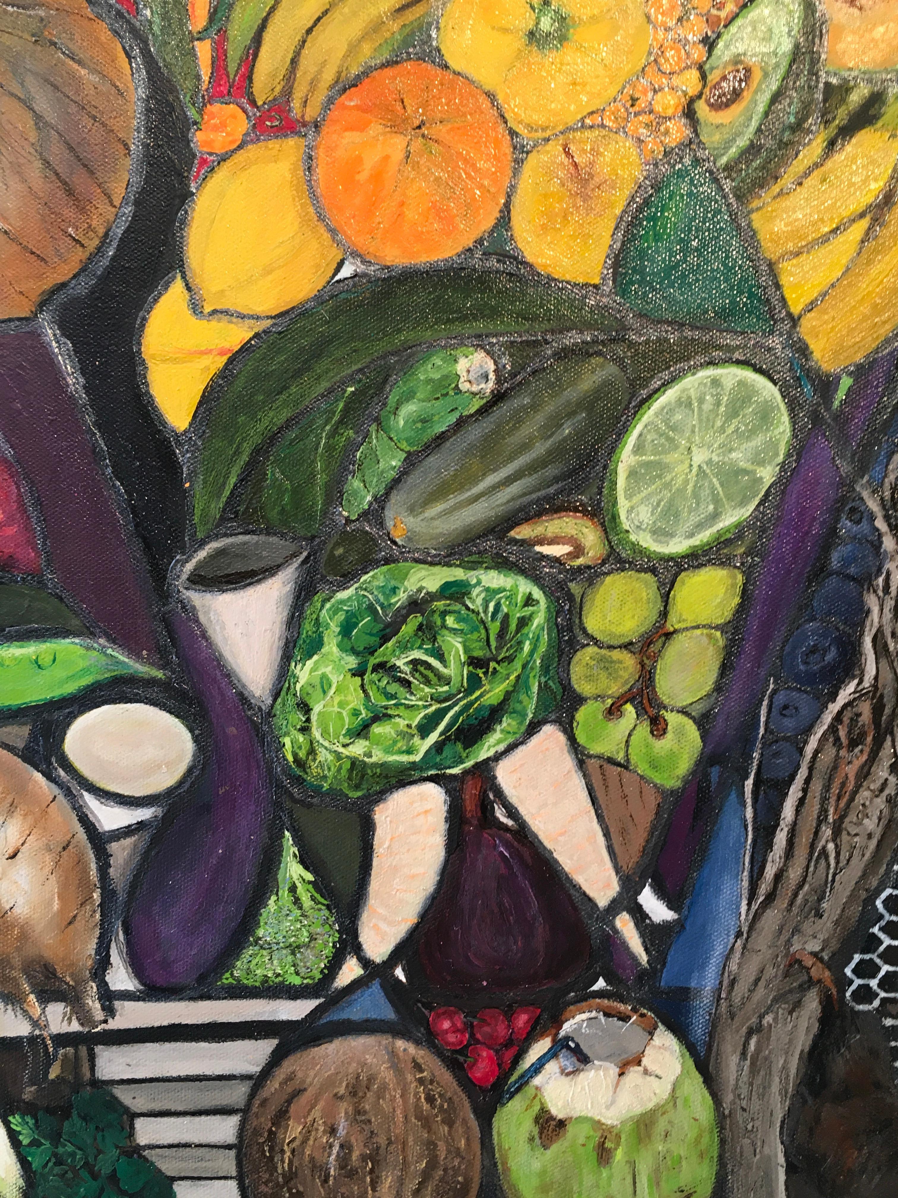 Peinture à l'acrylique « She Planted her Garden and Reaps Bountifully » de Marcia Ermey - Painting de Marcia Ermey 