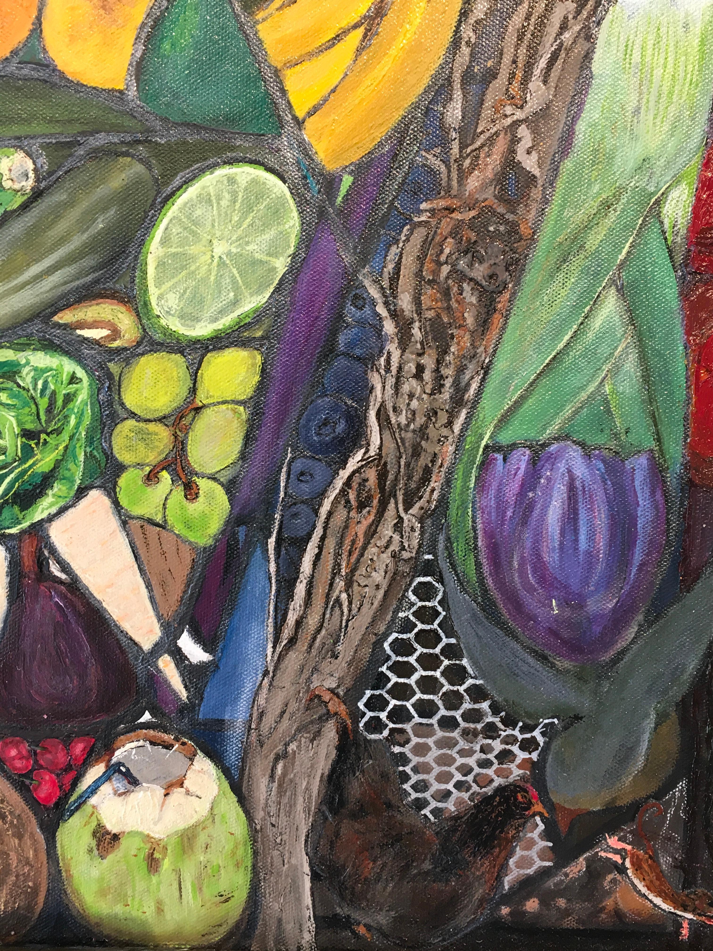 Peinture à l'acrylique « She Planted her Garden and Reaps Bountifully » de Marcia Ermey - Contemporain Painting par Marcia Ermey 