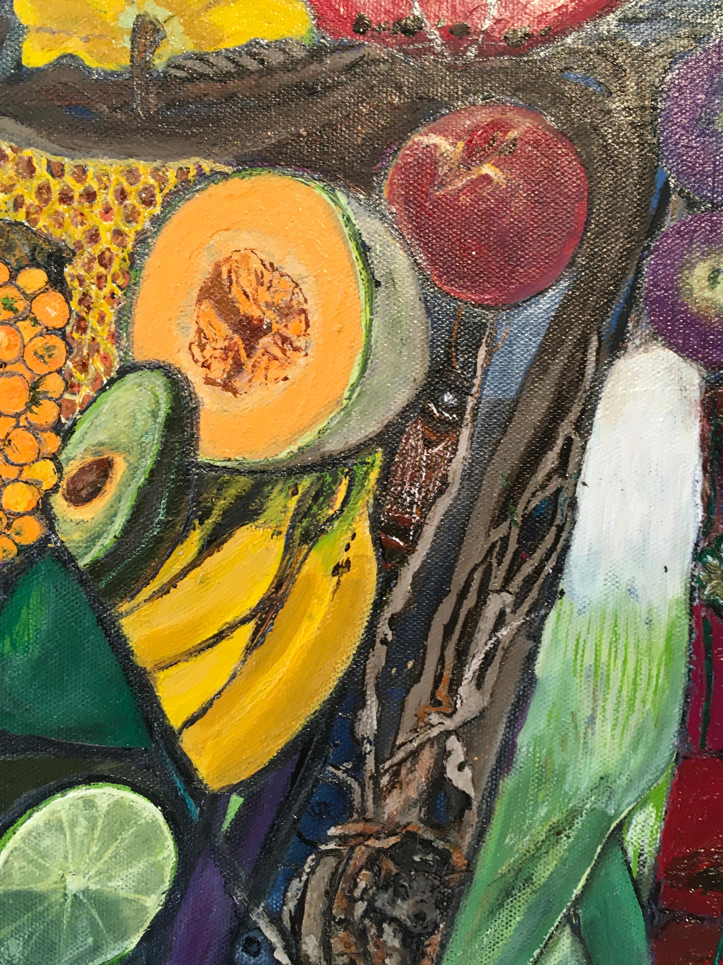 Peinture à l'acrylique « She Planted her Garden and Reaps Bountifully » de Marcia Ermey - Noir Figurative Painting par Marcia Ermey 