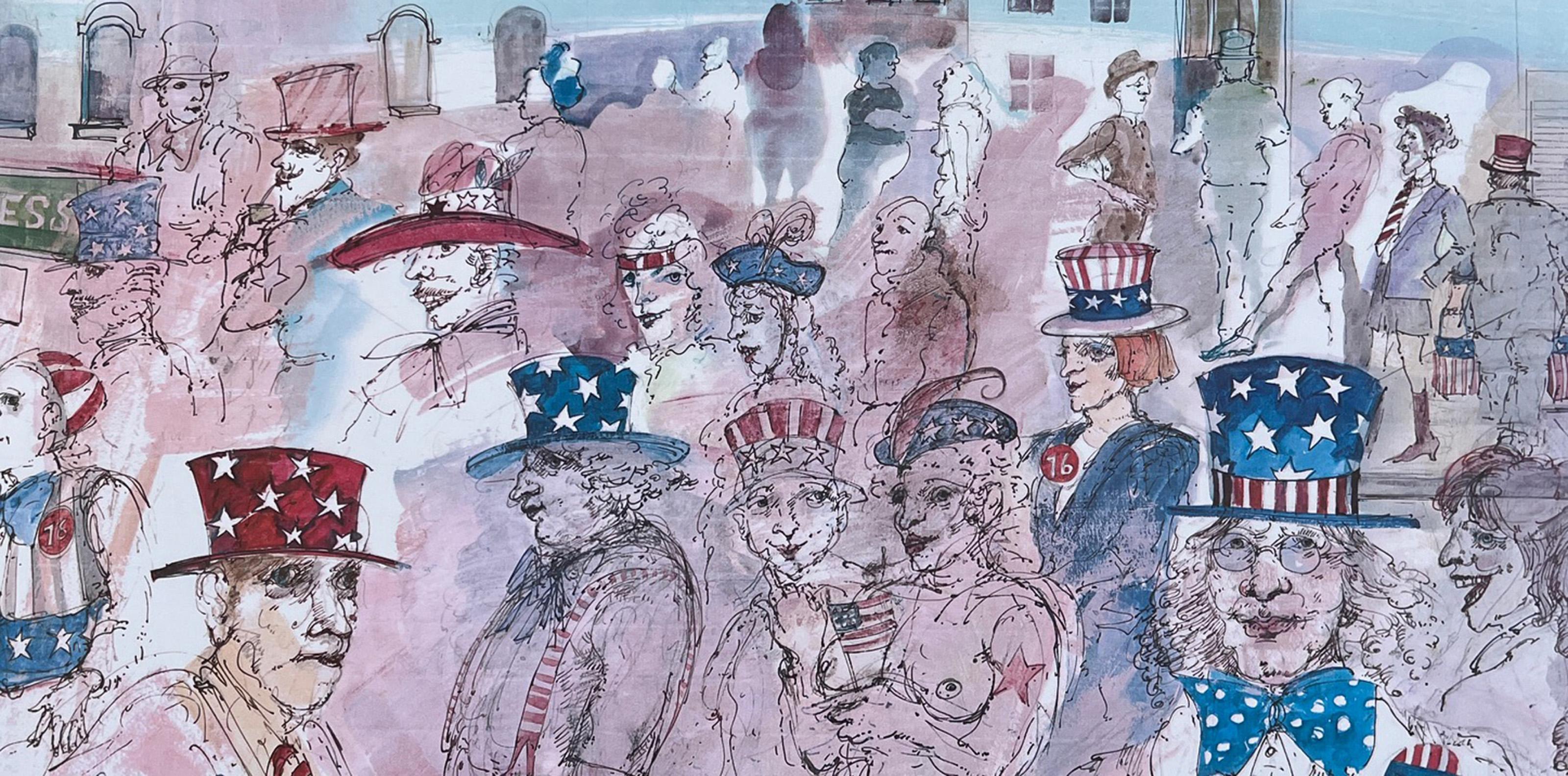 4 de julio, litografía offset impresionista americana de Marcia Marx en venta 1