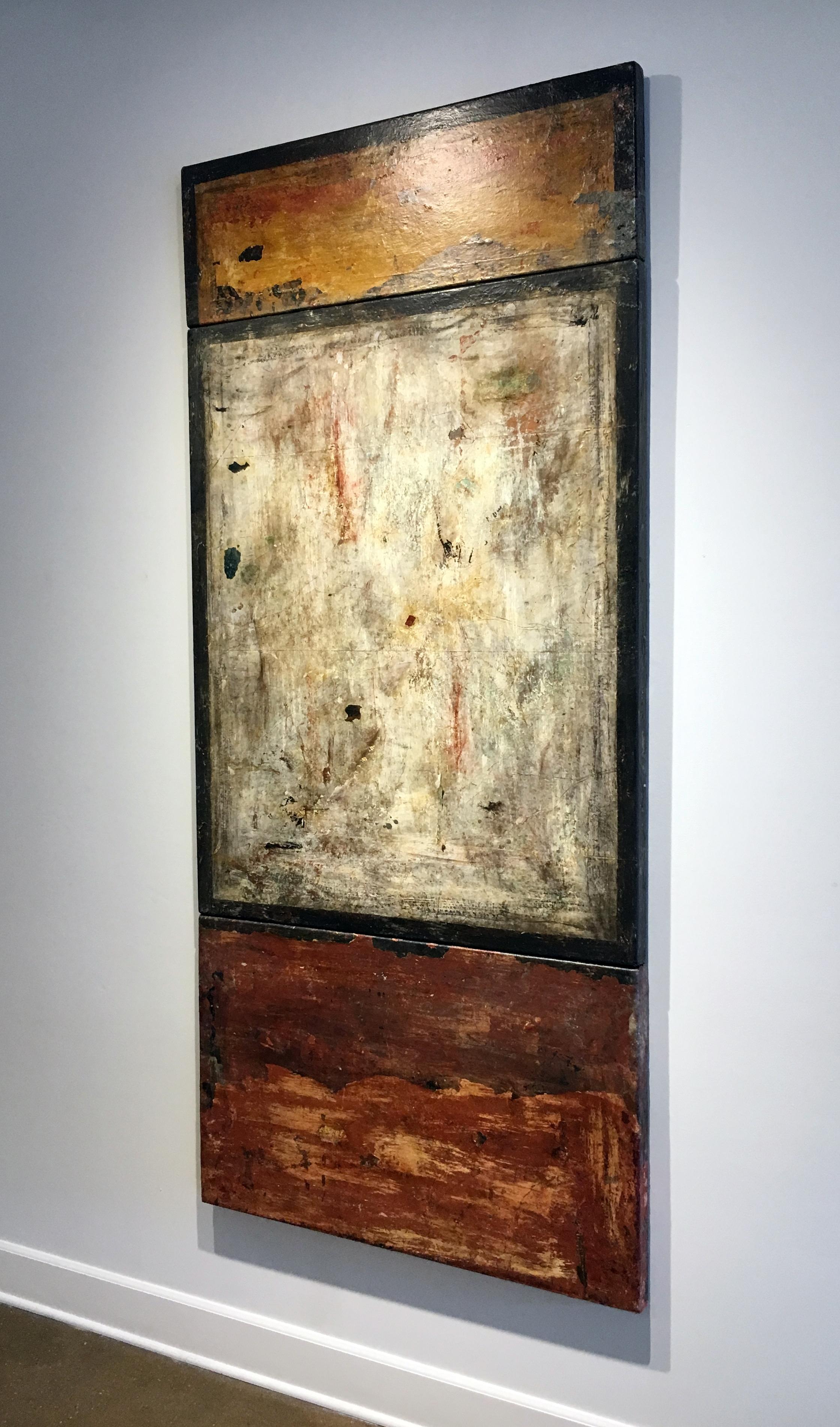 Frammento del Muro XCVII,  Three Part Fresco on Stretched Linen - Painting by Marcia Myers