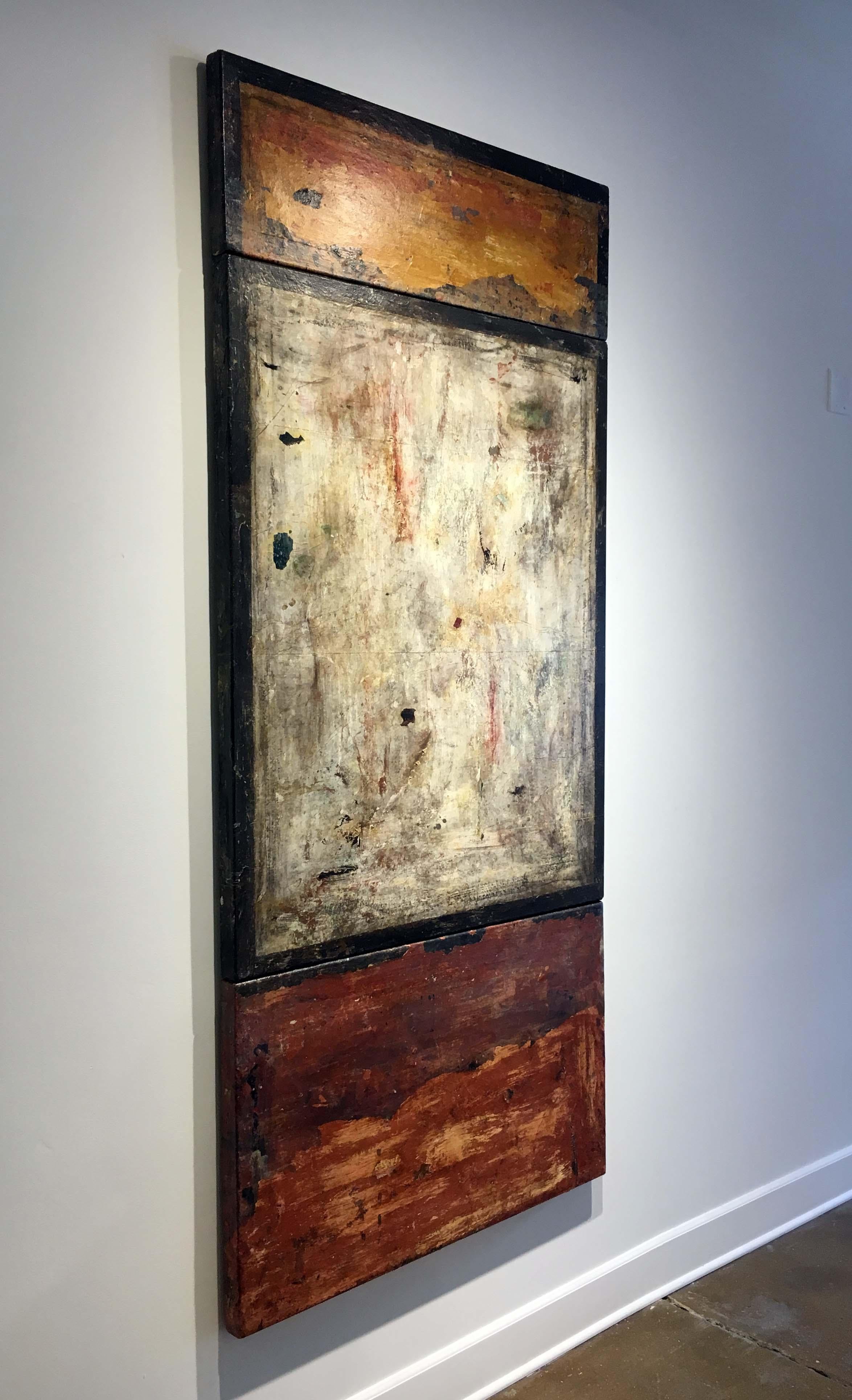 Frammento del Muro XCVII,  Three Part Fresco on Stretched Linen - Abstract Painting by Marcia Myers