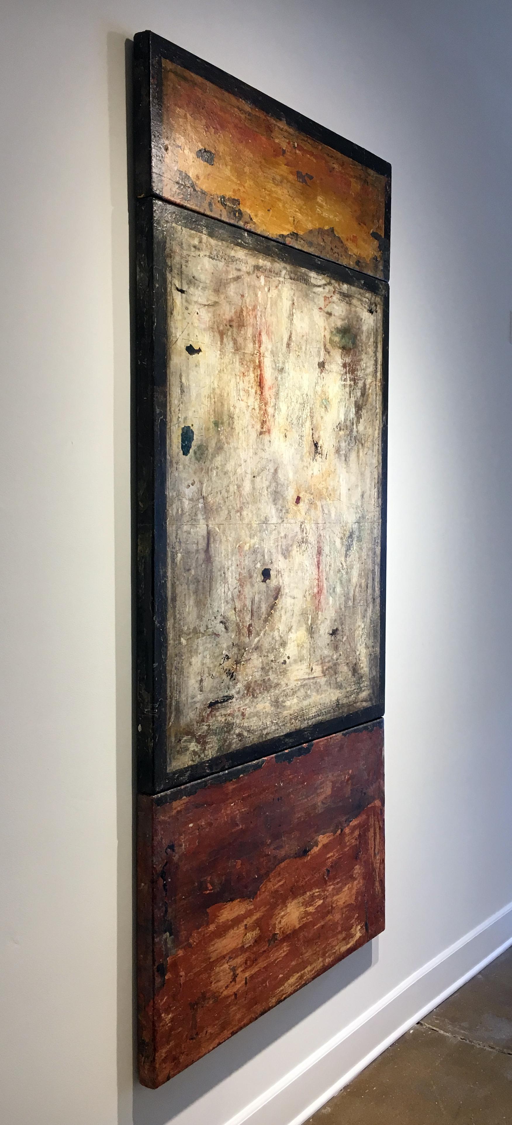 Frammento del Muro XCVII,  Three Part Fresco on Stretched Linen - Brown Abstract Painting by Marcia Myers
