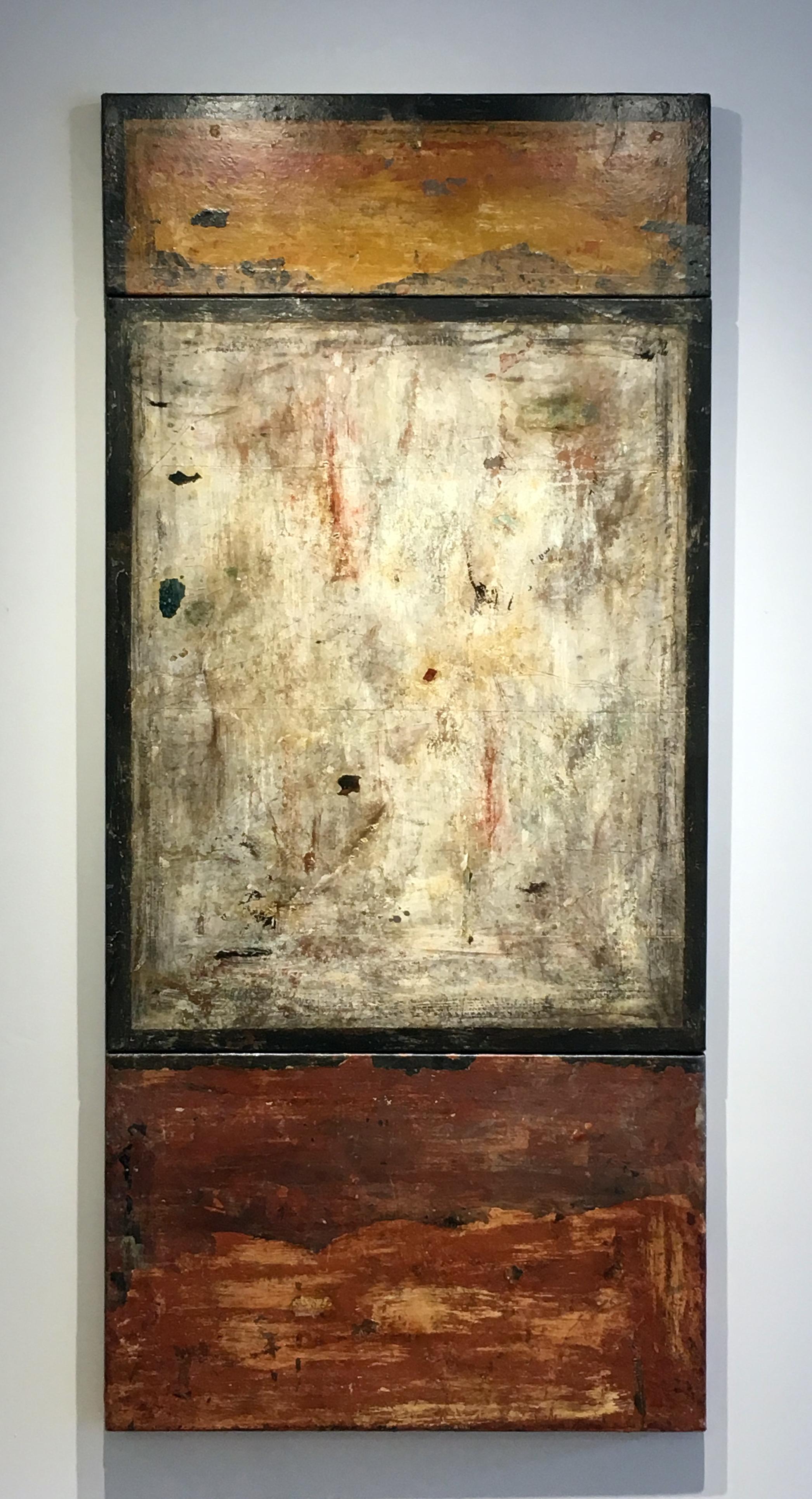 Marcia Myers Abstract Painting - Frammento del Muro XCVII,  Three Part Fresco on Stretched Linen
