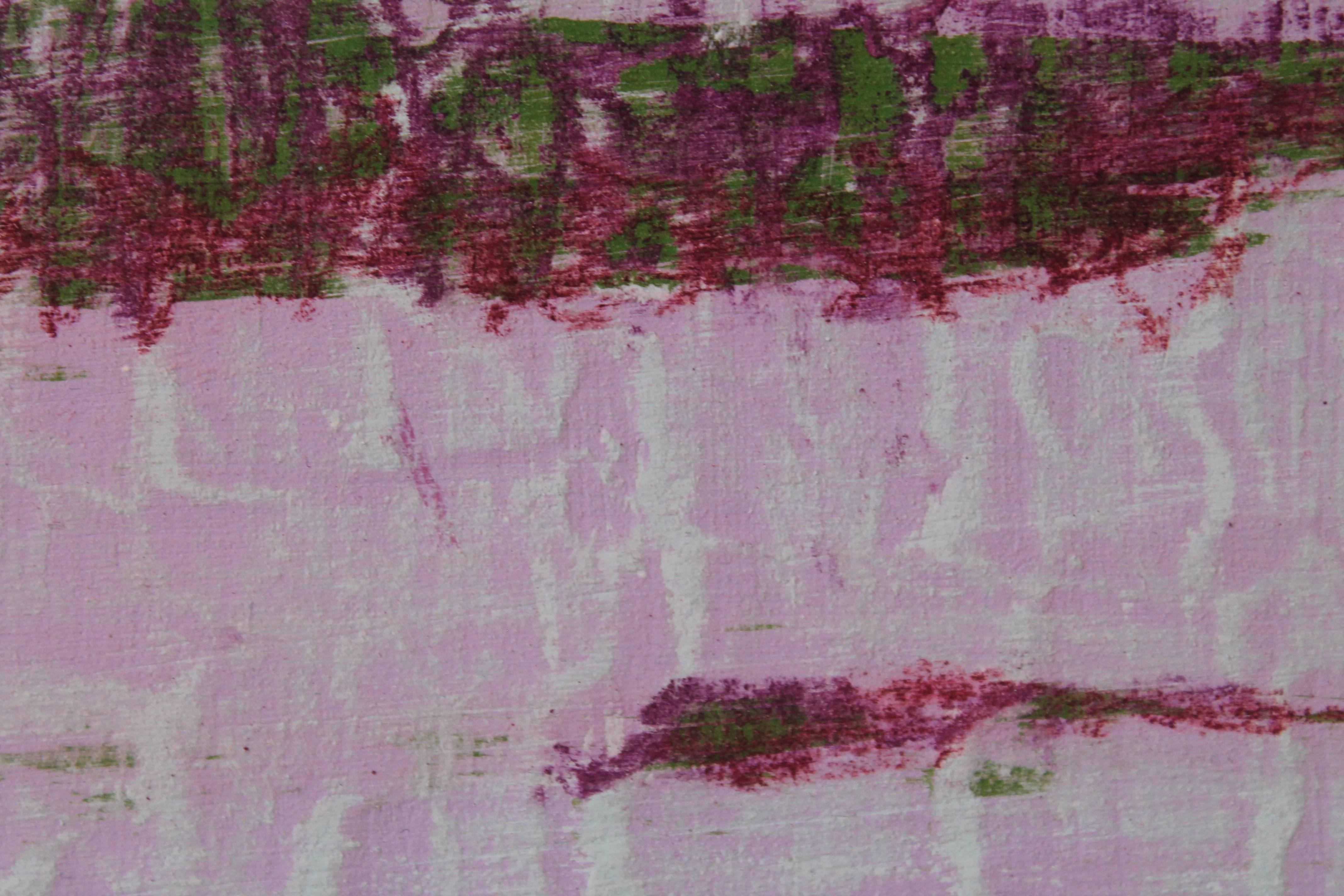 « Toneybrook », abstrait, verts, magenta, bleus, acrylique, pastel, techniques mixtes en vente 1