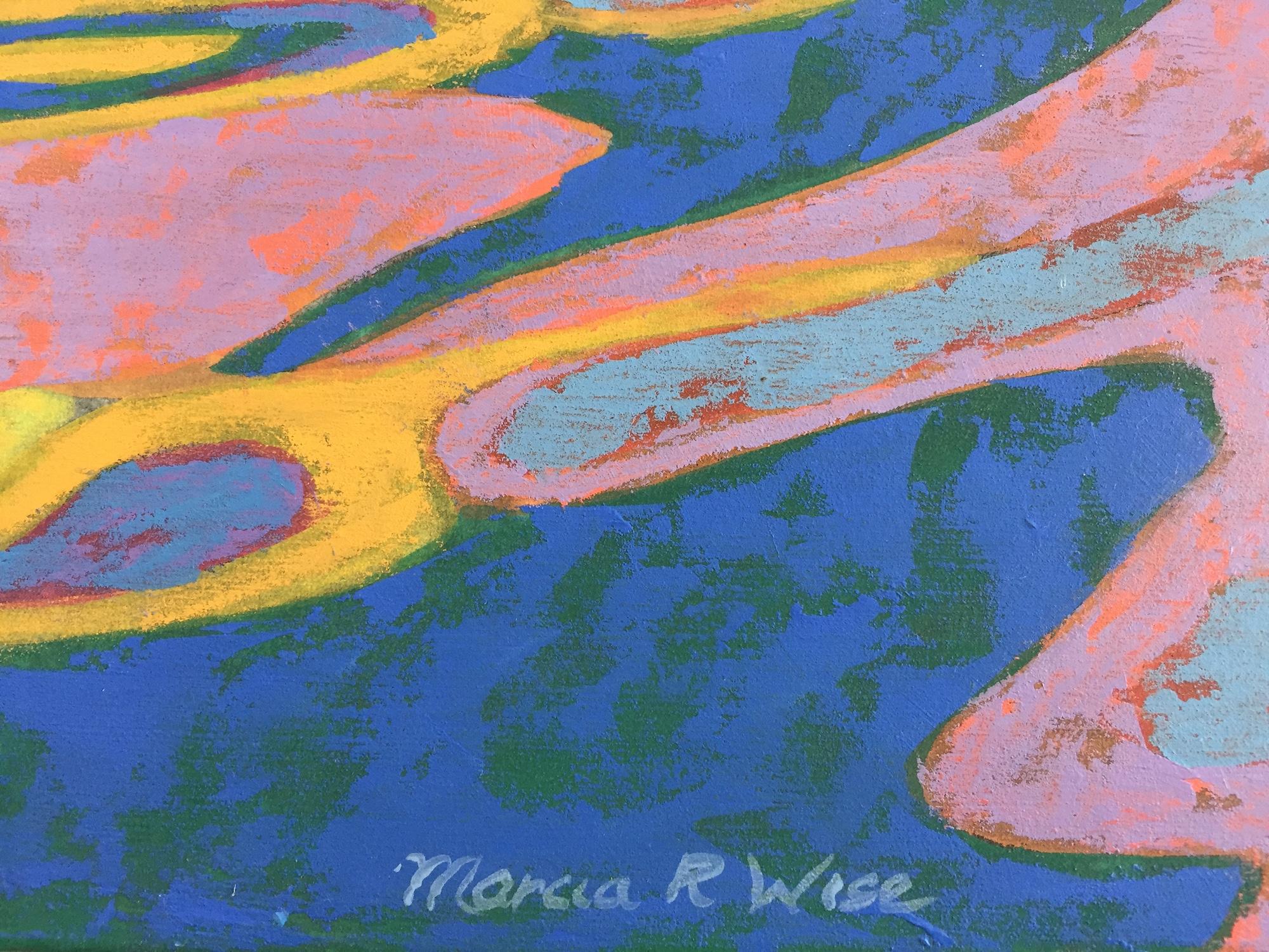 « Abstract Reflections », eau, bleu, jaune, orange, rose, peinture à l'huile en vente 1