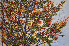 "Accento", Contemporary, paysage, arbre, rouge, jaune, vert, peinture à l'huile.