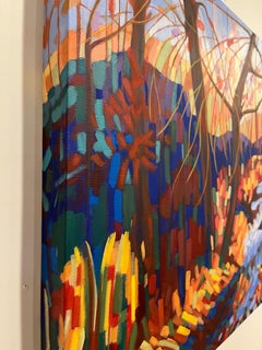 "Coloratura", Contemporary Landscape, Green, Red, Blue, Oil Painting, 2024