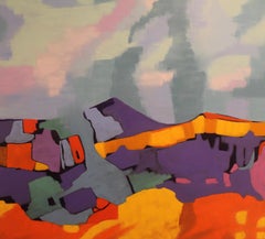 "Crescente", contemporain, abstrait, orange, rouge, violet, vert, peinture à l'huile