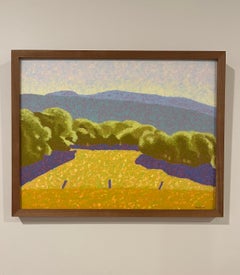 "Feld der Träume", Zeitgenössische Landschaft, Blau, Grün, Gelb, Ölgemälde